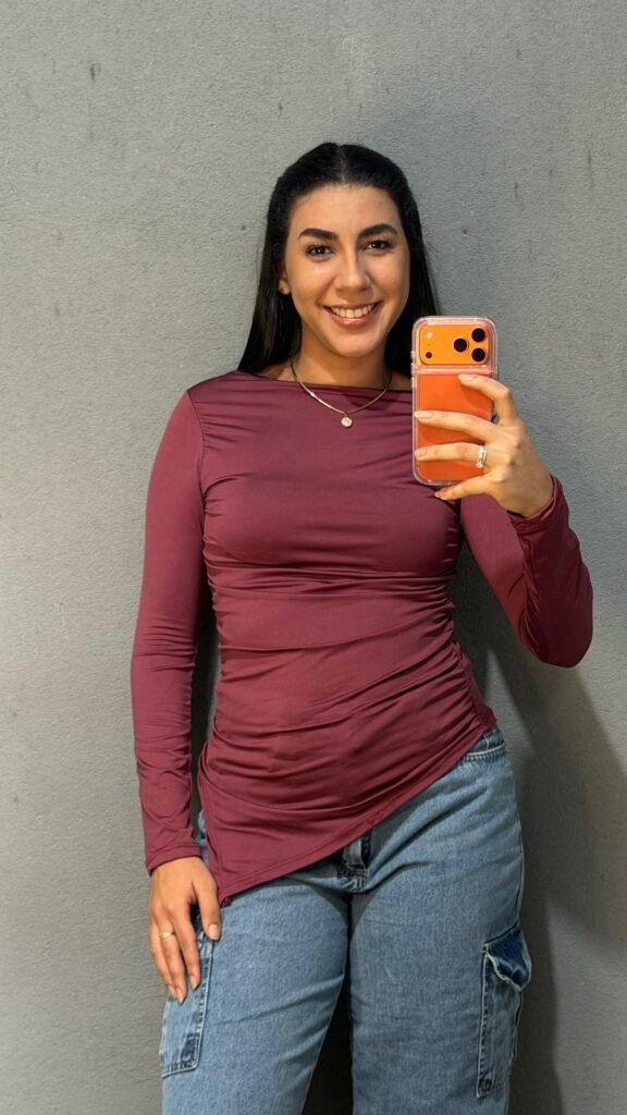 Blusa manga longa drapeada